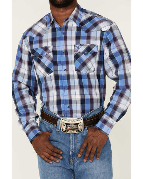 Image #3 - Rodeo Clothing Men's Large Blue Plaid Long Sleeve Snap Western Shirt , , hi-res