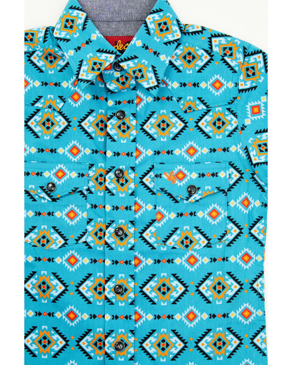 Image #2 - Rodeo Clothing Little Boys' Southwestern Print Short Sleeve Snap Western Shirt, Turquoise, hi-res