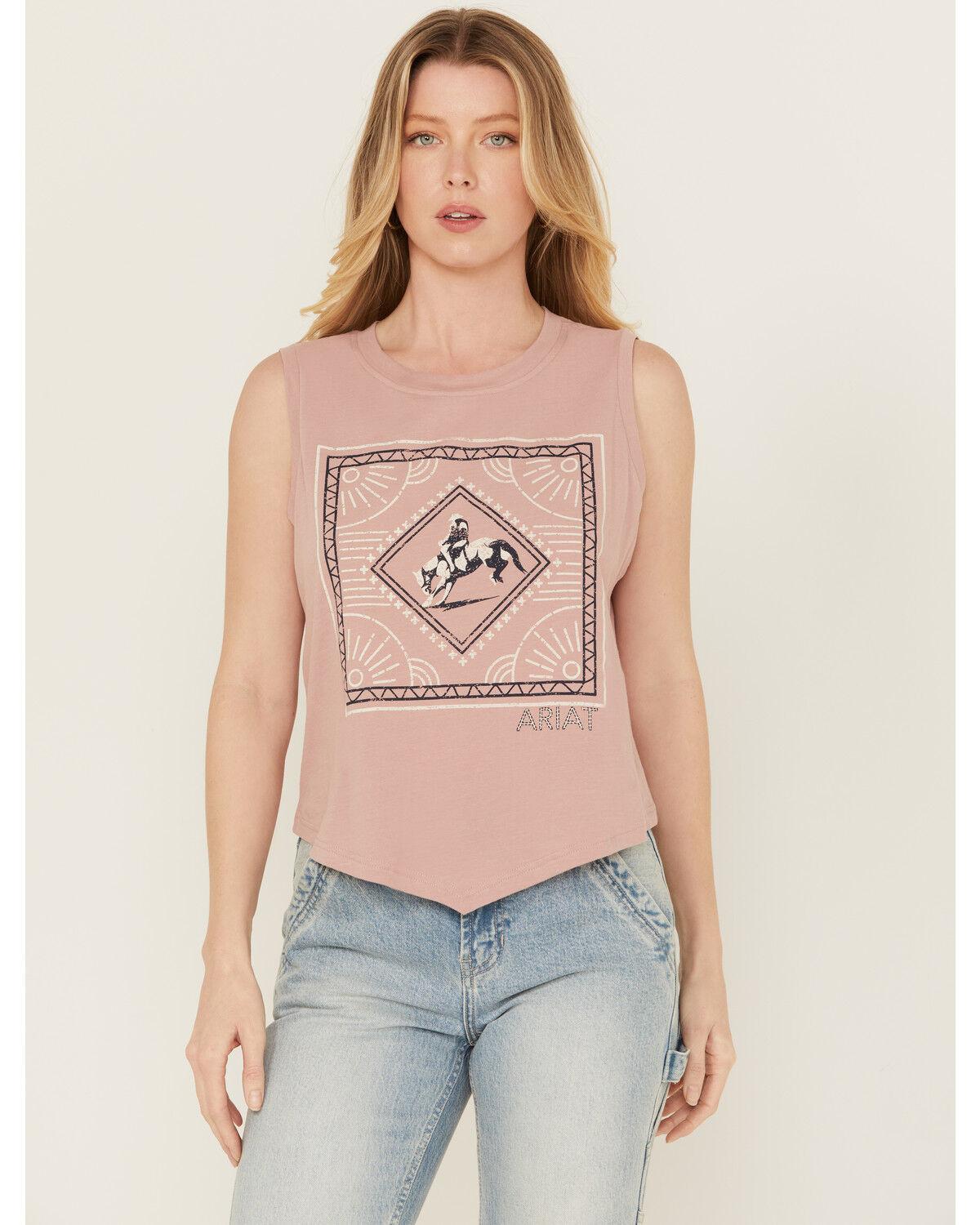 Image #1 - Ariat Women's Cowboy Tank, Rose, hi-res