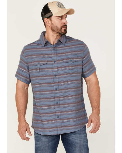 Brothers & Sons Men's Striped Short Sleeve Button-Down Western Shirt , Indigo, hi-res