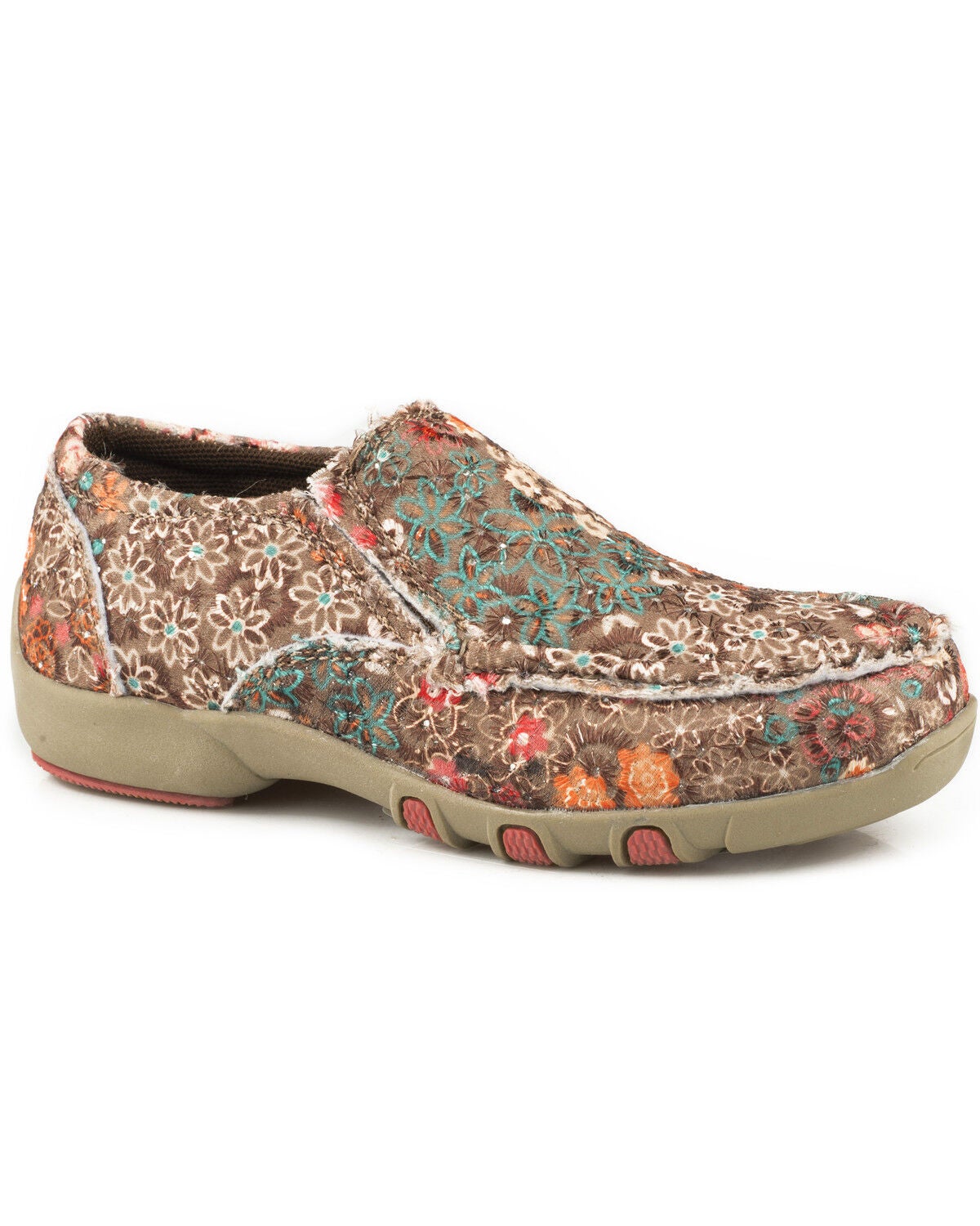 Image #1 - Roper Girls' Chase Floral Fabric Sequin Driving Mocs - Moc Toe, , hi-res
