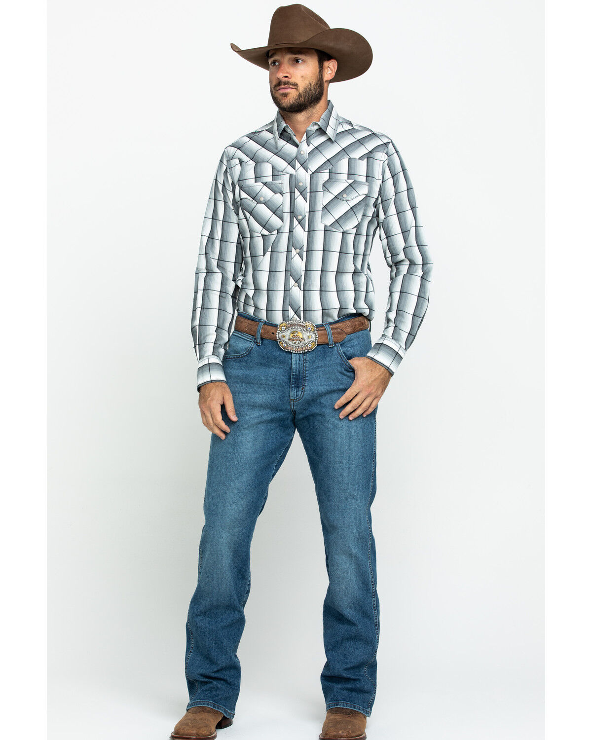Image #6 - Wrangler Retro Men's Large Ombre Plaid Long Sleeve Western Shirt, , hi-res