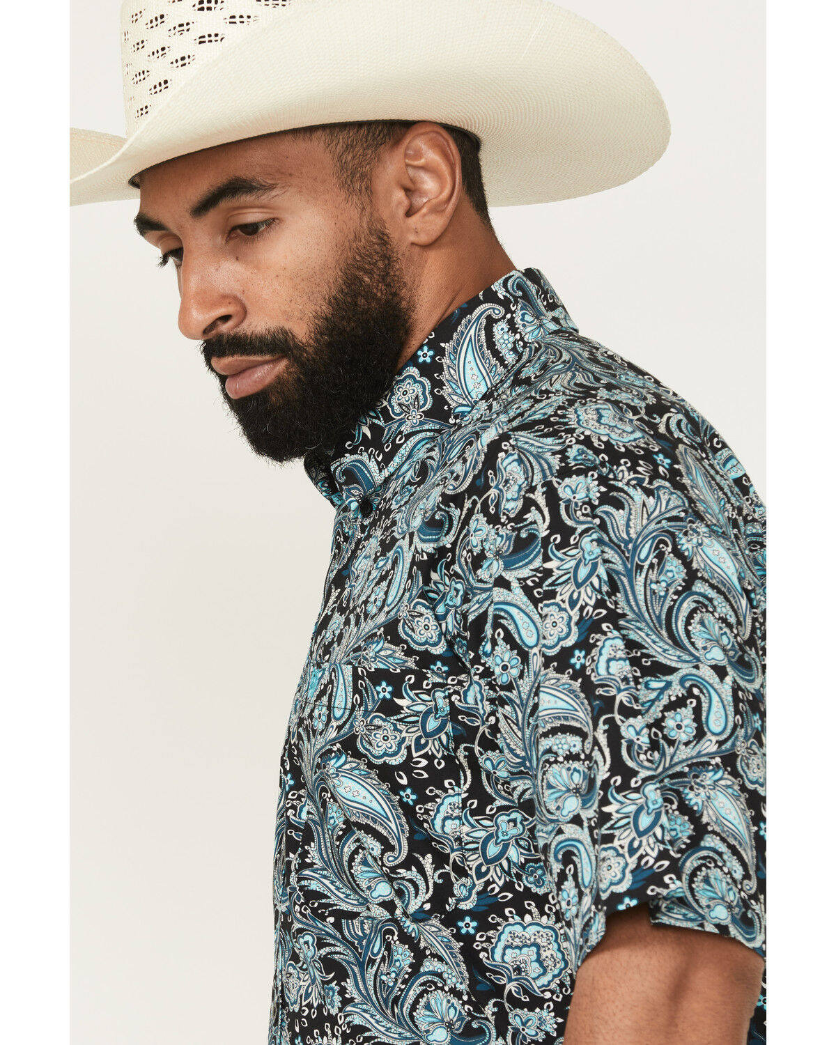 Image #2 - Cinch Men's Paisley Print Short Sleeve Button-Down Western Shirt, Black, hi-res