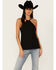 Image #1 - Rock & Roll Denim Women's Shimmer High Neck Tank, Black, hi-res