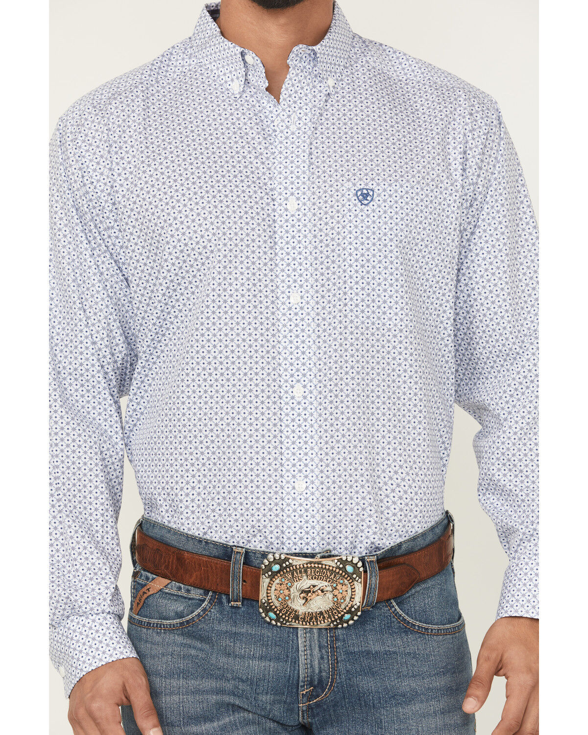 Image #3 - Ariat Men's Danny Wrinkle Free Geo Print Long Sleeve Button-Down Western Shirt, Blue, hi-res