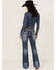 Image #3 - Rock & Roll Denim Women's Dark Wash Stitched Pocket Bootcut Stretch Denim Jeans , Blue, hi-res