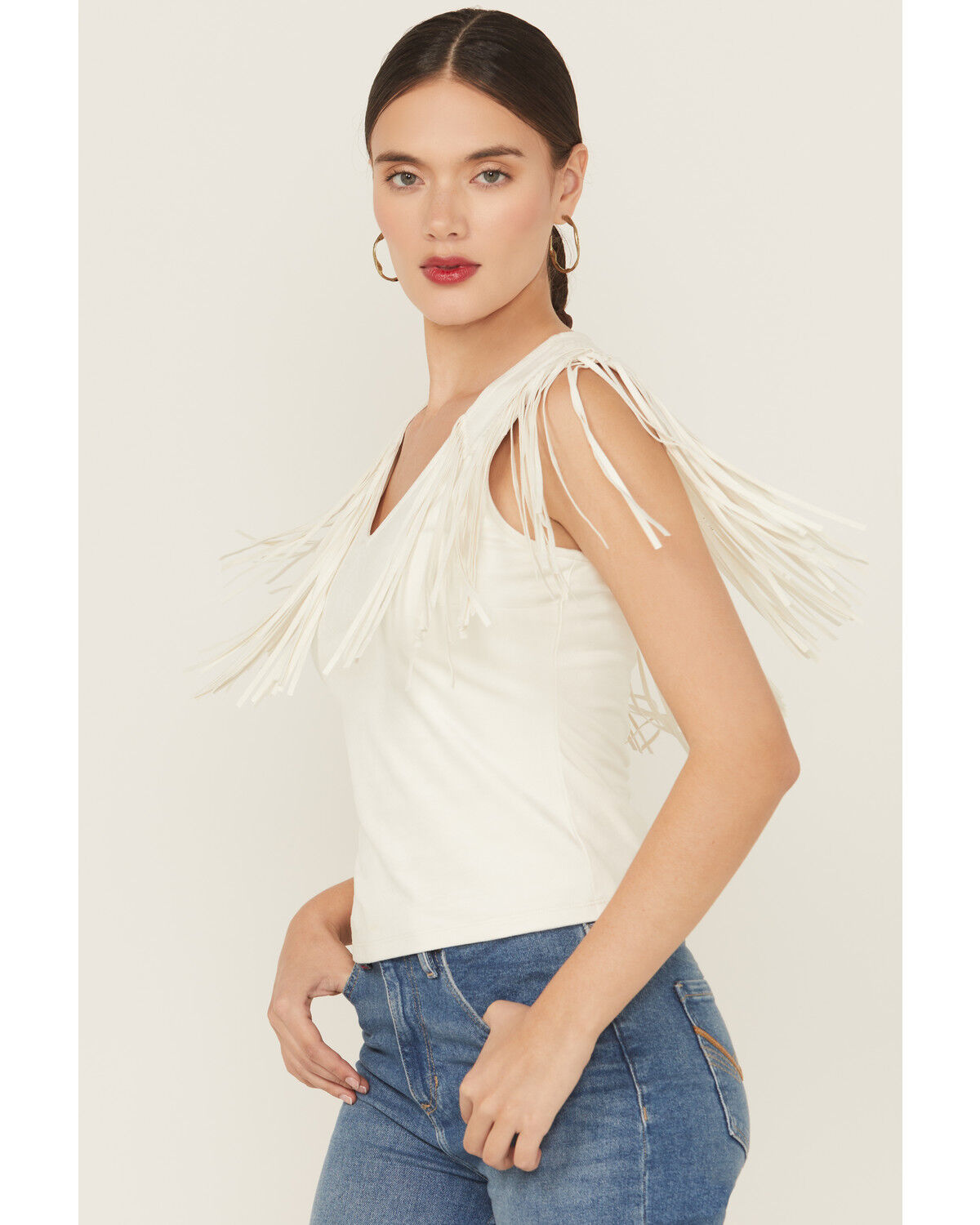 Image #2 - Idyllwind Women's Lady Luck Fringe Faux Suede Top, Ivory, hi-res