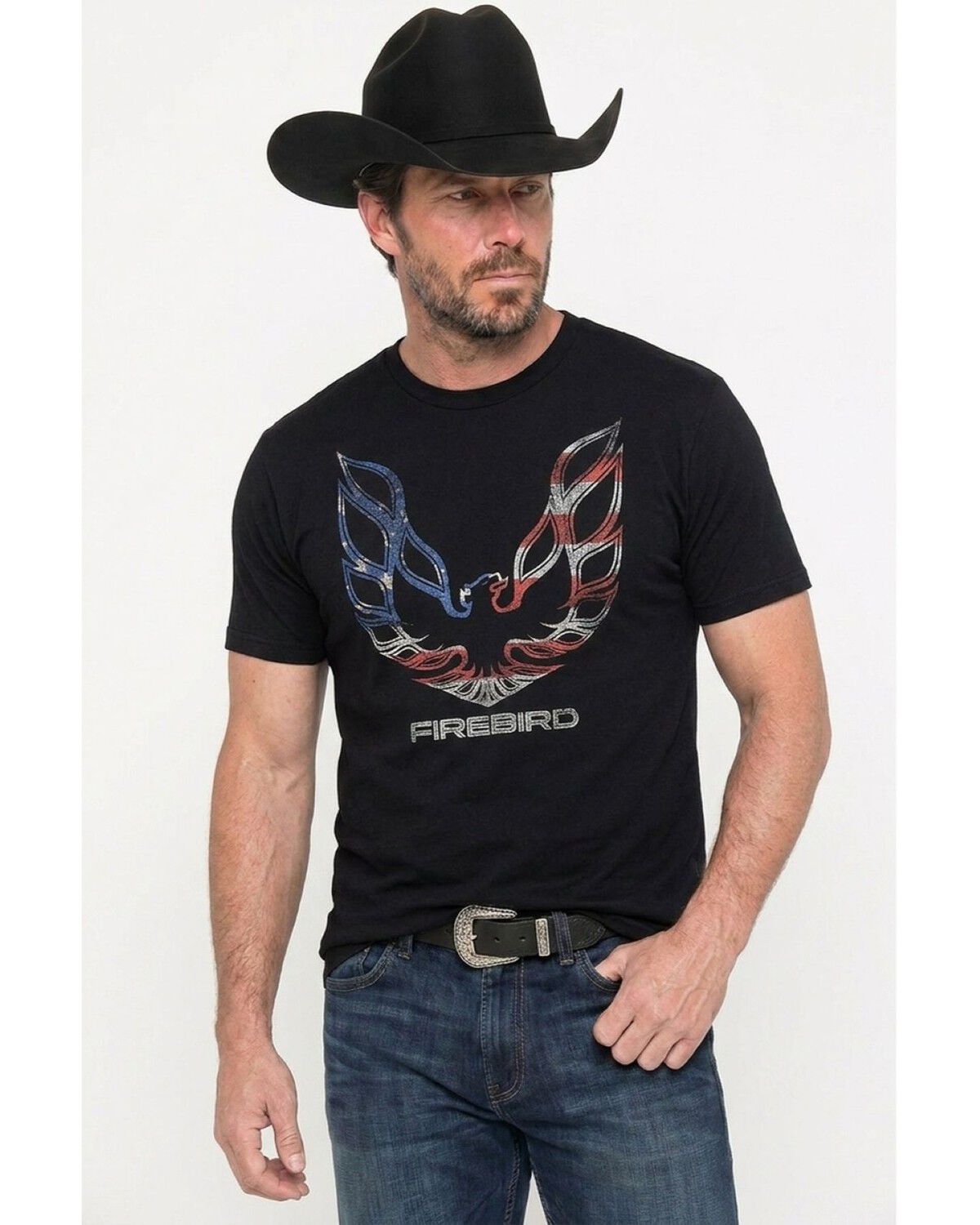 Image #1 - Americana Men's Firebird Flag Short Sleeve Graphic T-Shirt, Black, hi-res
