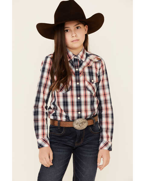 Image #1 - Ariat Girls' R.E.A.L Dynamic Plaid Print Southwestern Yoke Long Sleeve Western Shirt  , Multi, hi-res