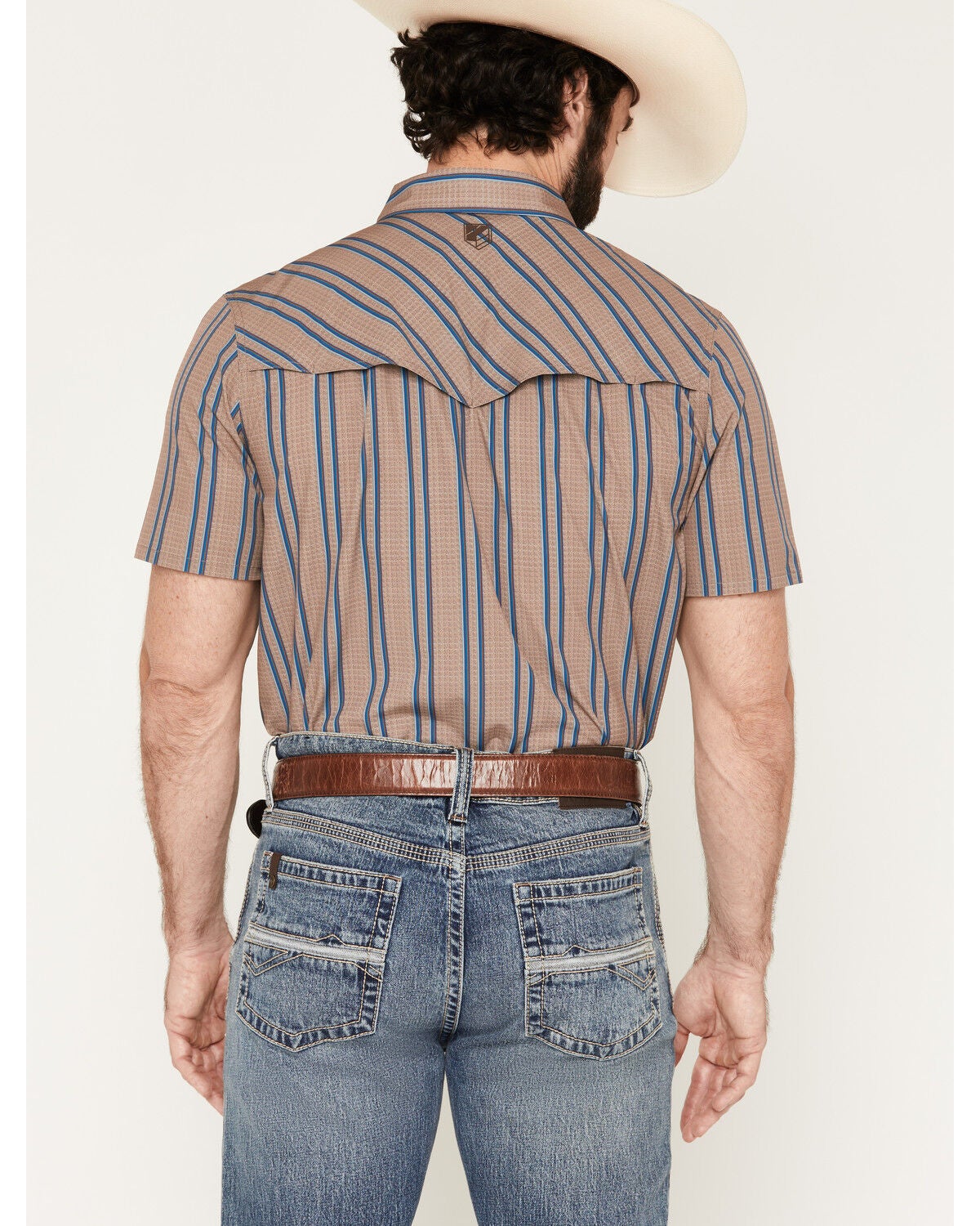 Image #4 - RANK 45&reg; Men's Horse Town Striped Short Sleeve Snap Stretch Western Shirt, Brown, hi-res