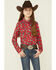 Roper Girls' Boot Scoot Print Long Sleeve Snap Western Shirt , Red, hi-res