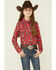 Roper Girls' Red Boot Scoot Print Long Sleeve Snap Western Shirt , Red, hi-res