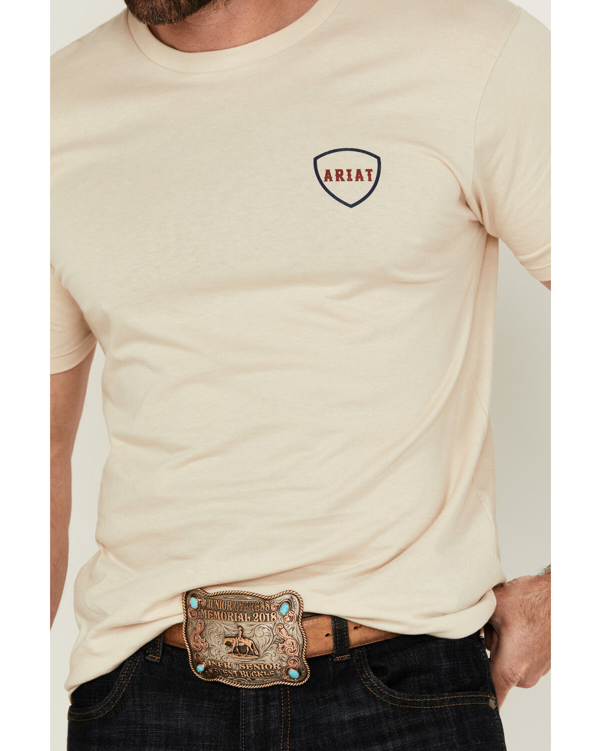 Image #4 - Ariat Men's Barbed Flag Short Sleeve Graphic T-Shirt, Natural, hi-res