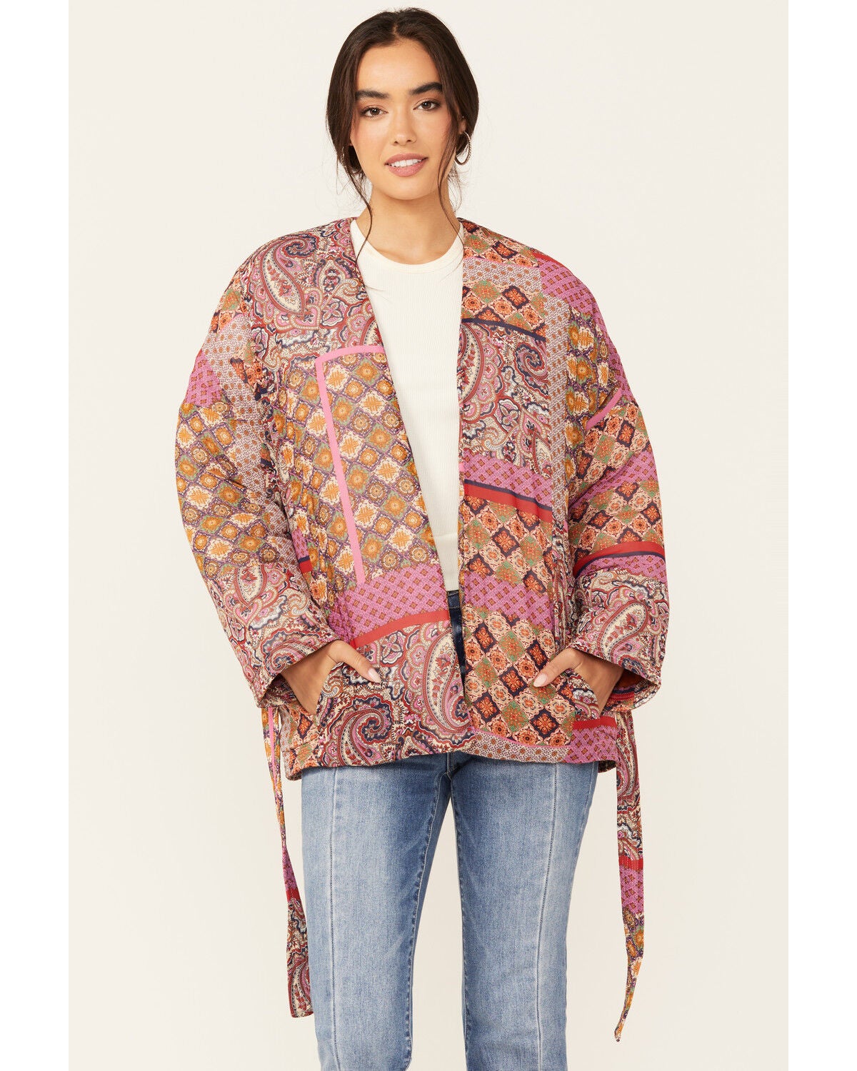 Molly Bracken Women's Livia Patchwork Shacket, Fuchsia, hi-res