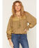Image #1 - Miss Me Women's Bubble Hem Lace Trim Peasant Blouse, Green, hi-res
