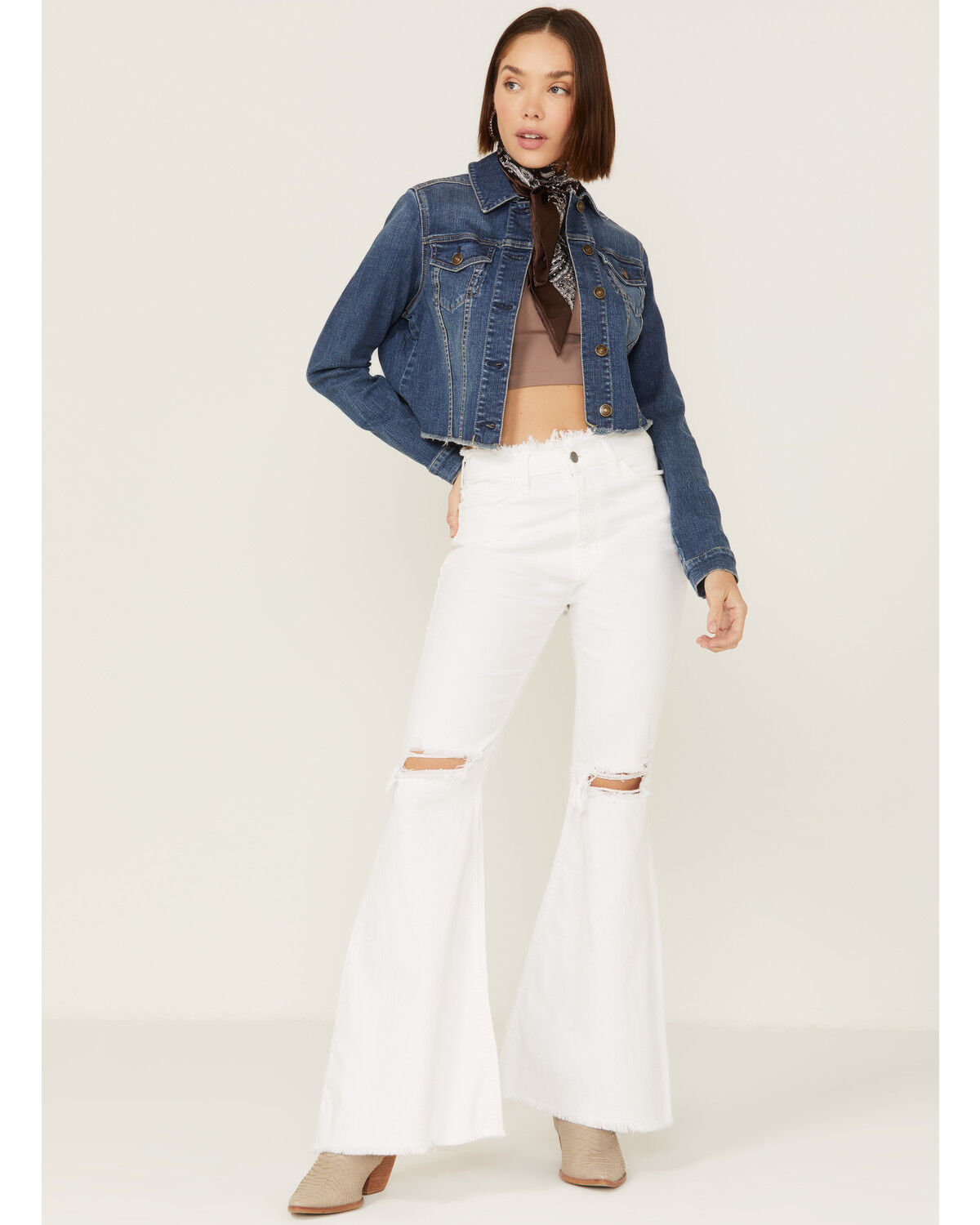 Image #5 - Shyanne Women's Medium Dark Wash Cropped Fray Denim Jacket, Medium Wash, hi-res