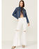 Image #5 - Shyanne Women's Medium Dark Wash Cropped Fray Denim Jacket, Medium Wash, hi-res