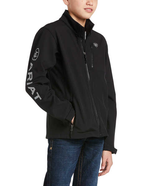 Image #1 - Ariat Boys' Logo Softshell Jacket , Black, hi-res