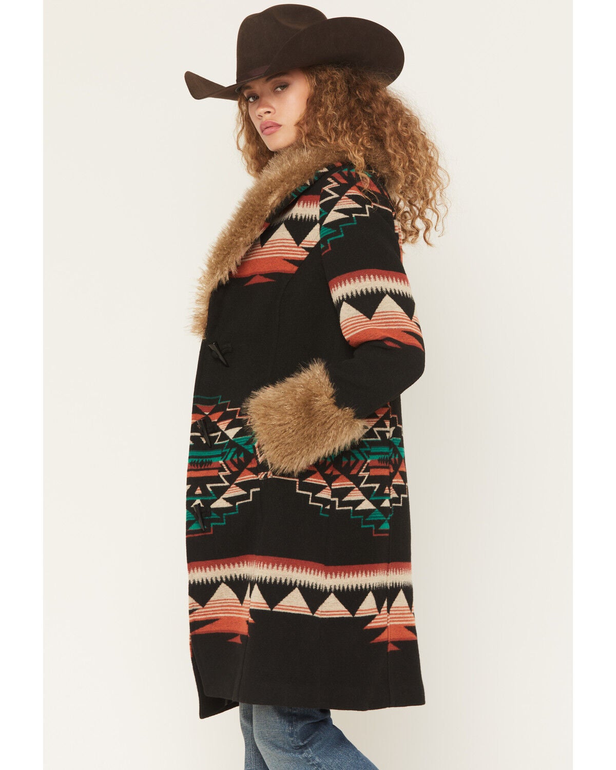 Image #2 - Panhandle Slim Women's Southwestern Border Print Coat, Black, hi-res