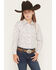 Image #1 - Ariat Girls' Floral Print Long Sleeve Snap Western Shirt, White, hi-res