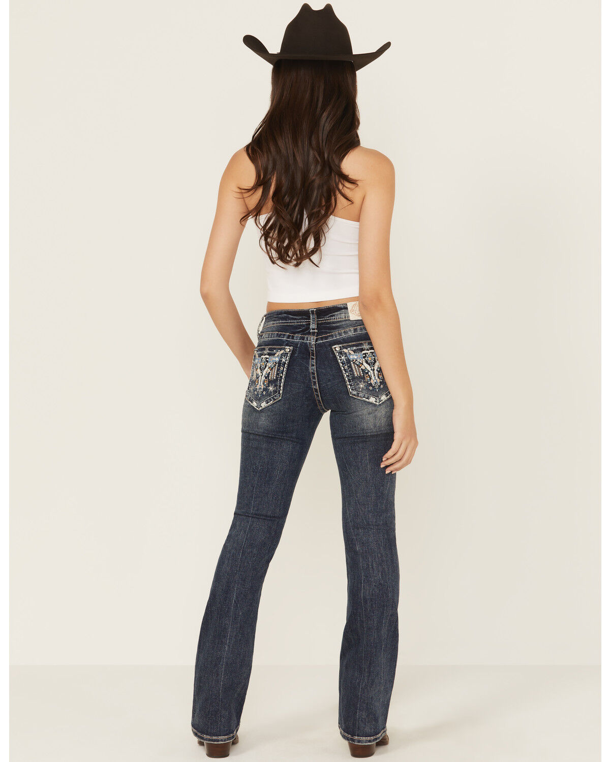 Image #1 - Grace in LA Women's Medium Wash Steerhead Embroidered Bootcut Stretch Denim Jeans, Medium Wash, hi-res