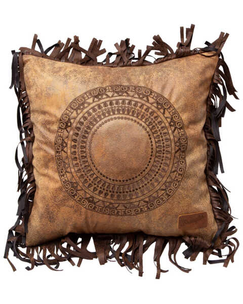 Carstens Circle Of Life Faux Leather Throw Pillow, Brown, hi-res