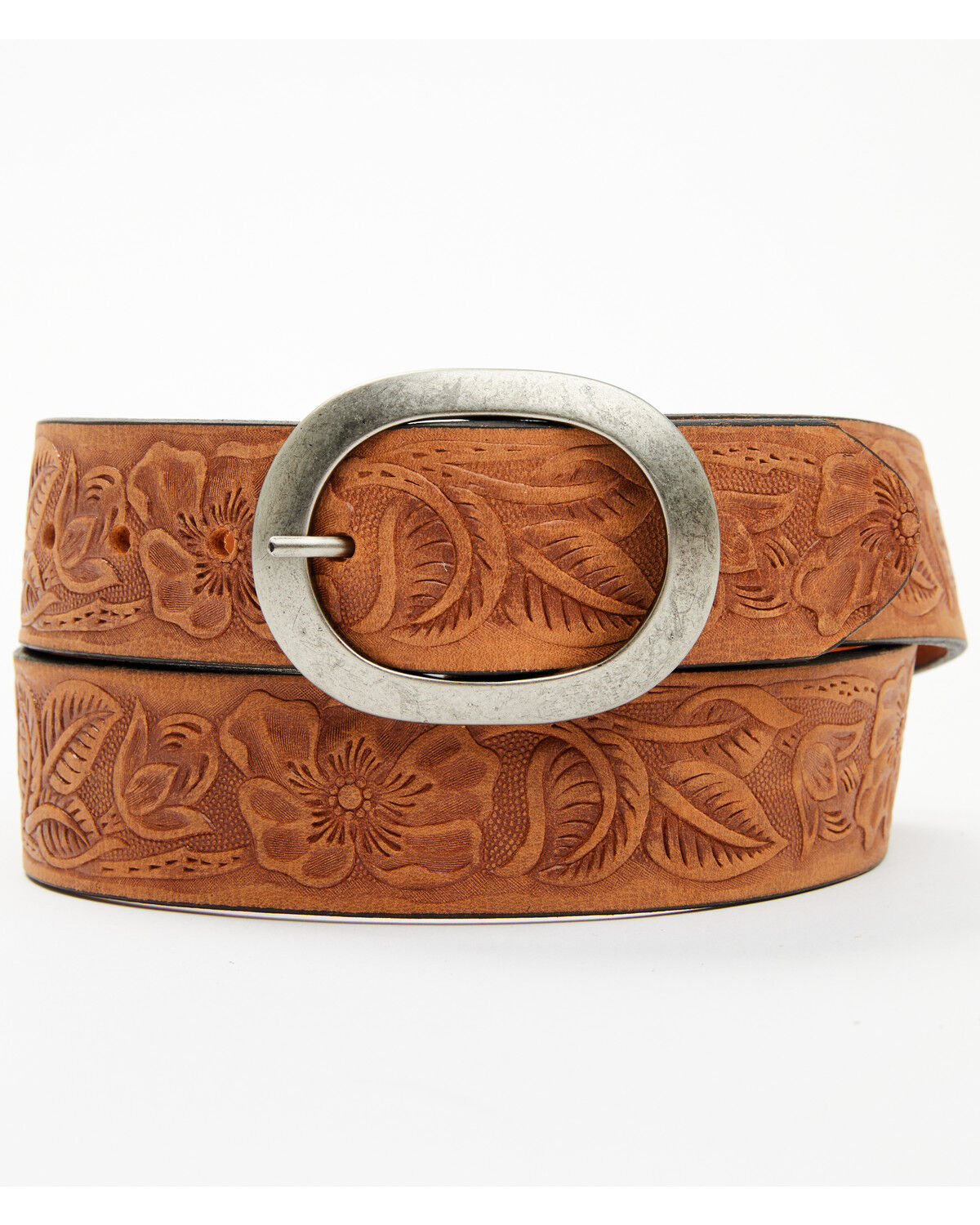 Image #1 - Cowgirls Rock Women's Floral Embossed Belt, Brown, hi-res