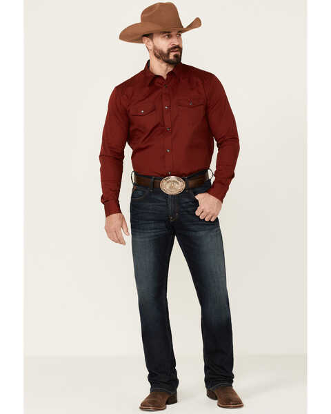 Cody James Men's Solid Treadstone Long Sleeve Snap Western Shirt , Dark Red, hi-res