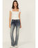 Image #3 - Grace In LA Women's Medium Wash Fleur De Lis Embroidered Mid Rise Bootcut Stretch Denim Jeans, Medium Wash, hi-res