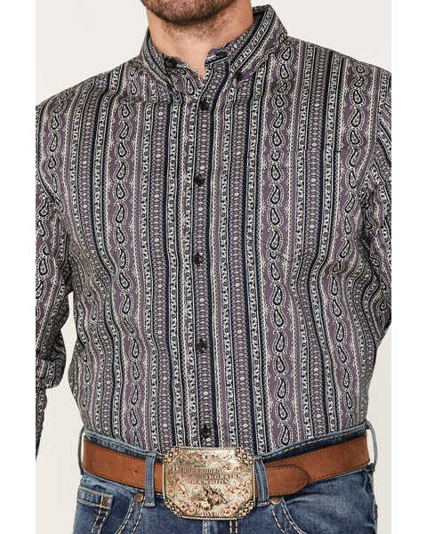 Image #3 - Cody James Men's Marsh Paisley Print Button Down Western Shirt , Purple, hi-res