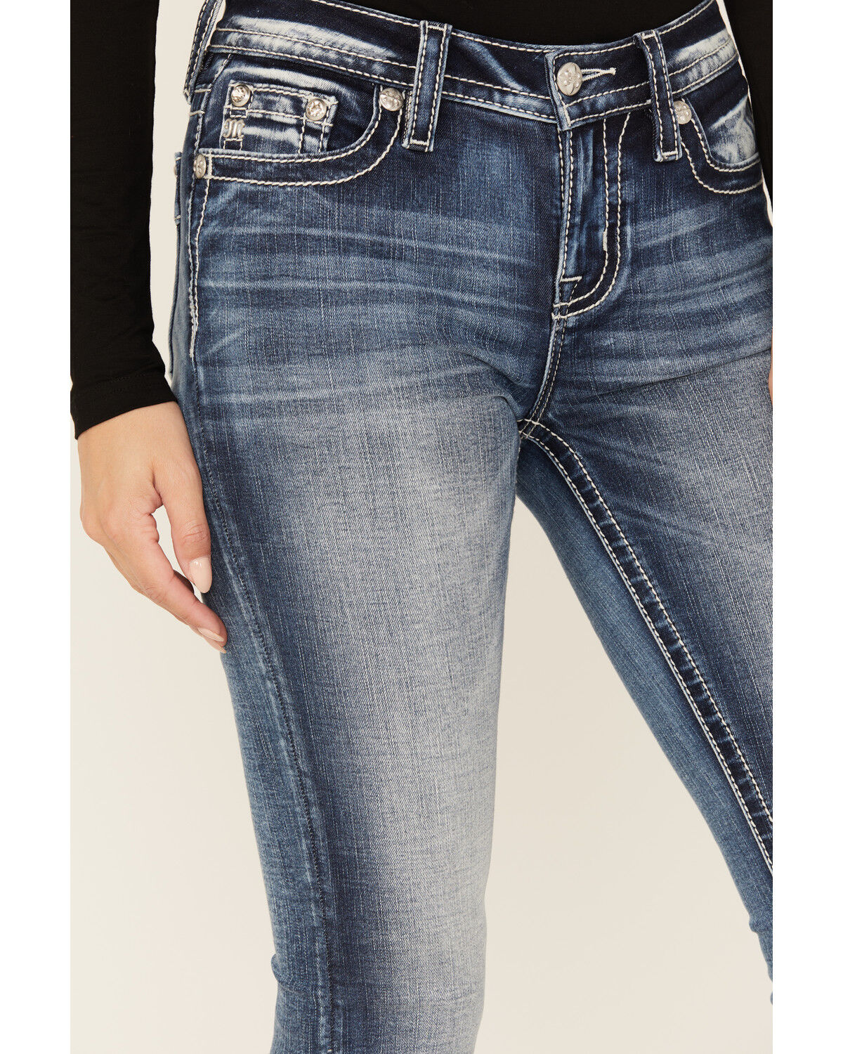 Miss Me Women's Dark Wash Mid Rise Stretch Bootcut Jeans Miss Me Women's Dark Wash Mid Rise Stretch Bootcut Jeans