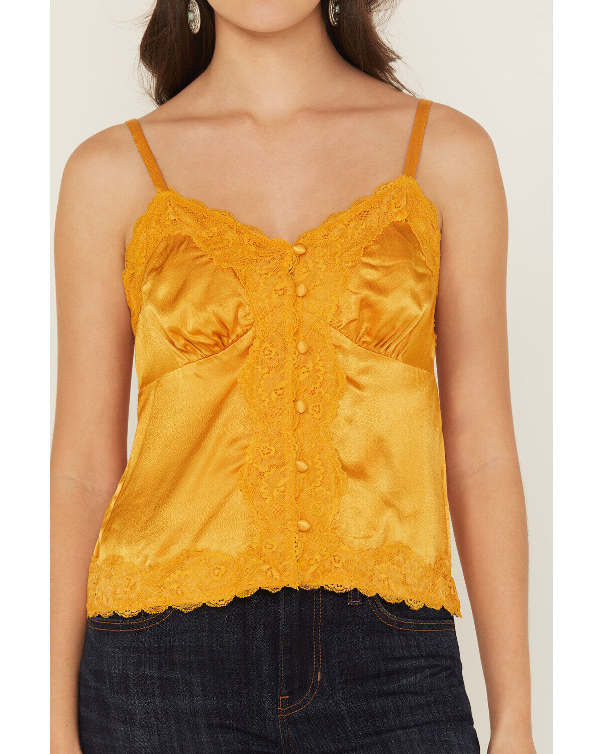 Image #3 - Shyanne Women's Lace Trim Satin Cami, Gold, hi-res