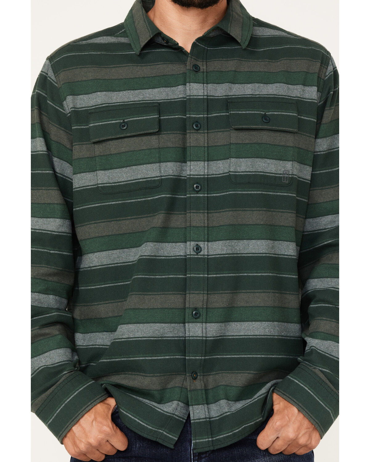 Image #3 - Brothers and Sons Men's Novelty Striped Long Sleeve Button Down Western Flannel Shirt, Forest Green, hi-res
