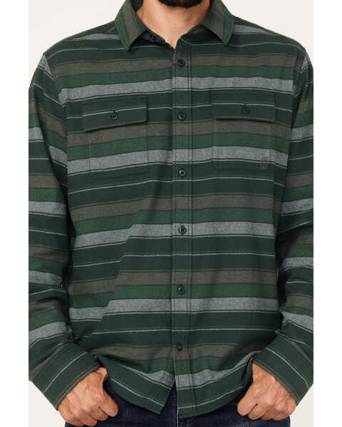 Image #3 - Brothers and Sons Men's Novelty Striped Long Sleeve Button Down Western Flannel Shirt , Forest Green, hi-res