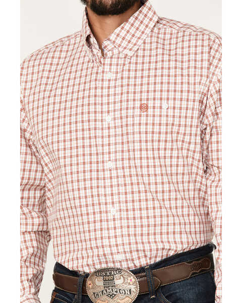 Image #3 - George Strait by Wrangler Men's Long Sleeve Button Down One Pocket Plaid Shirt, Red, hi-res