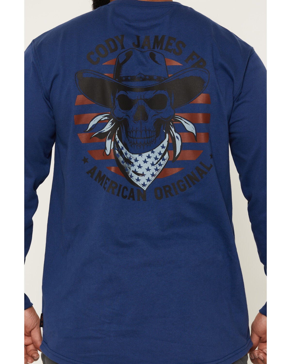 Image #3 - Cody James Men's FR Solid Skull Flag Long Sleeve Work T-Shirt, Navy, hi-res