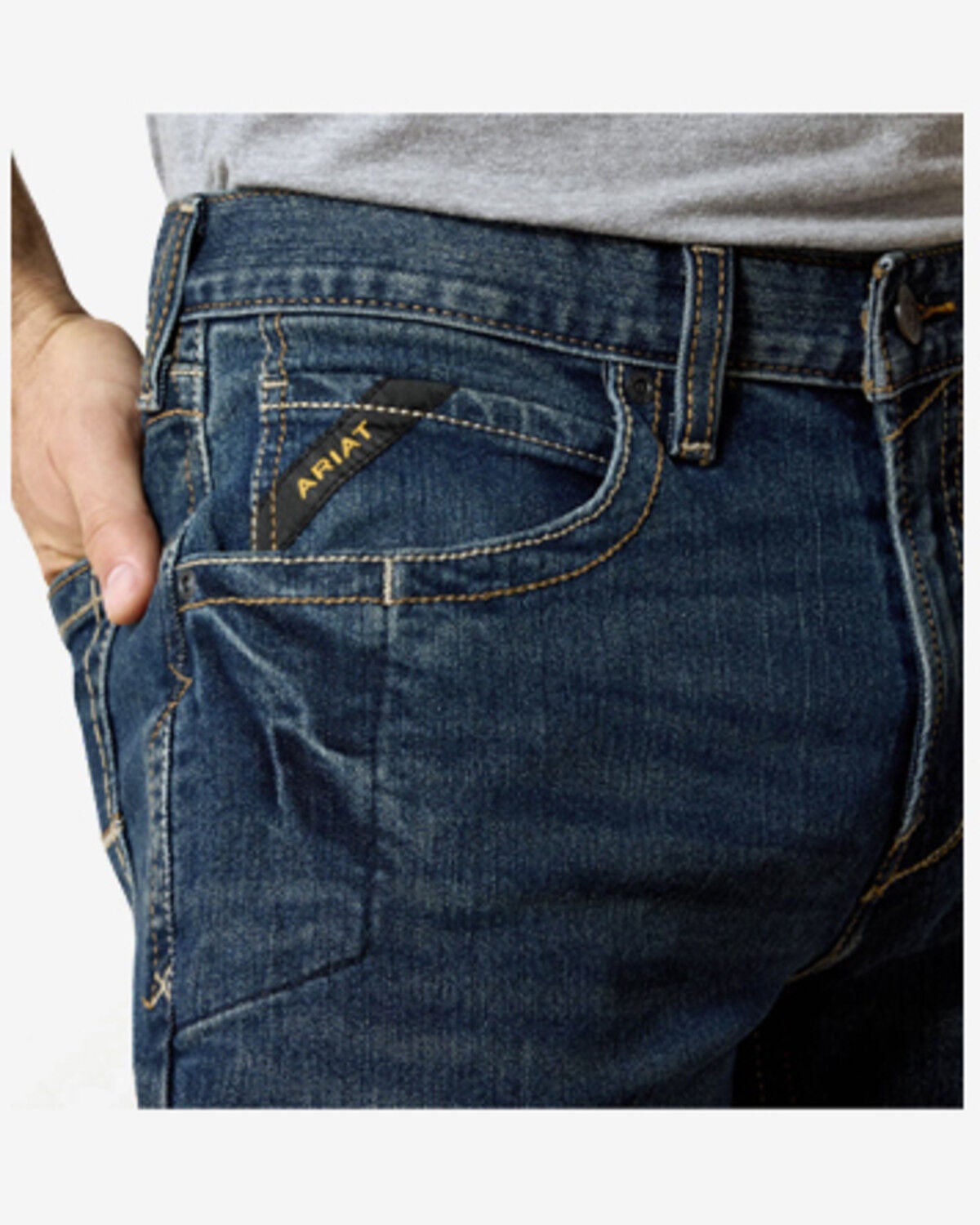 Image #3 - Ariat Men's Rebar M4 Low Rise Relaxed DuraStretch Edge Bootcut Denim Jeans, Indigo, hi-res