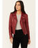 Image #1 - Mauritius Leather Women's Embellished Stars Leather Moto Jacket, Red, hi-res