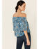 Shyanne Women's Floral Print Off Shoulder Short Sleeve Top, Blue, hi-res