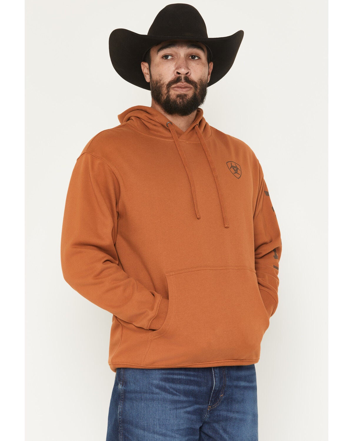 Image #2 - Ariat Men's Logo Graphic Hooded Sweatshirt - Tall, Rust Copper, hi-res