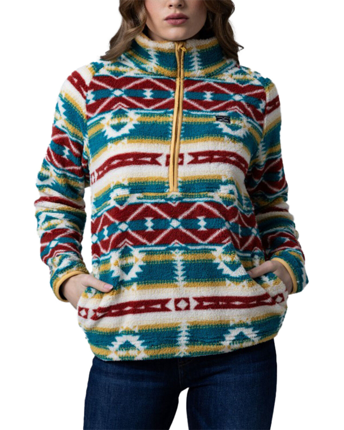 Image #1 - Kimes Ranch Women's Southwestern Print Sherpa Pullover, Red, hi-res