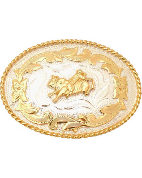 Western Express Men's Gold Small Bullrider Belt Buckle , Silver, hi-res