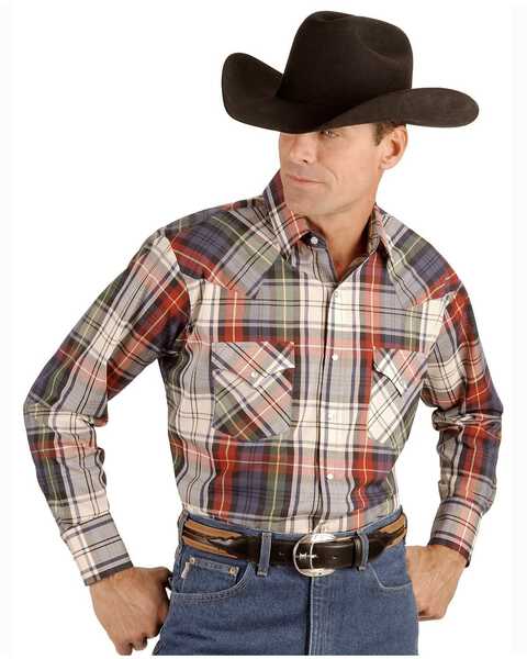 Ely Walker Men's Assorted Plaid or Stripe Long Sleeve Western Shirt, Plaid, hi-res