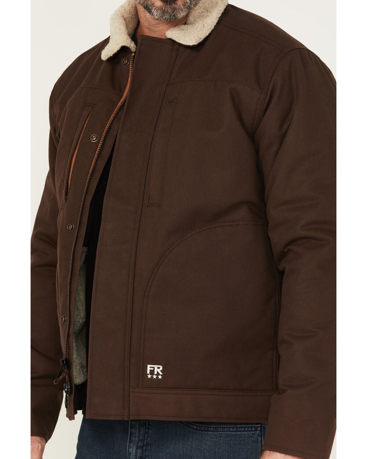 Image #3 - Hawx Men's FR Sherpa Lined Work Jacket, Brown, hi-res