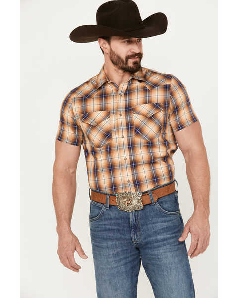Image #1 - Pendleton Men's Frontier Plaid Print Short Sleeve Western Snap Shirt, Rust Copper, hi-res