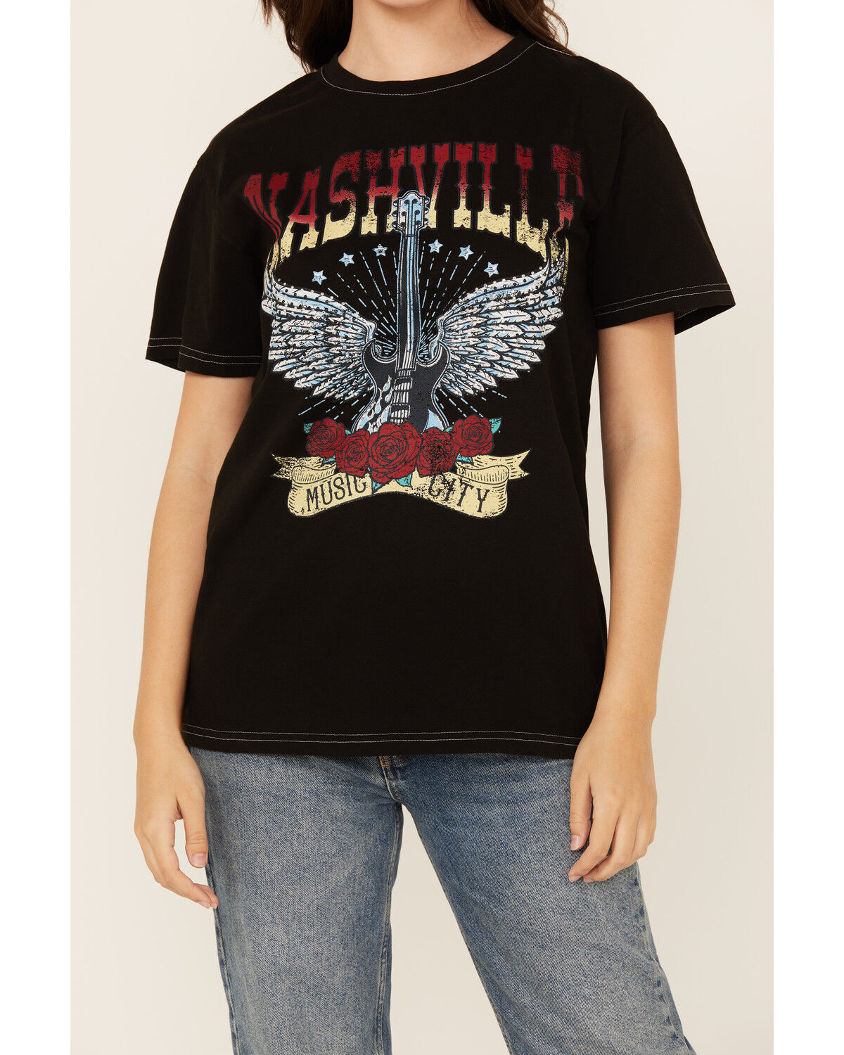 Image #3 - Cut & Paste Women's Nashville Guitar Short Sleeve Graphic Tee, Black, hi-res
