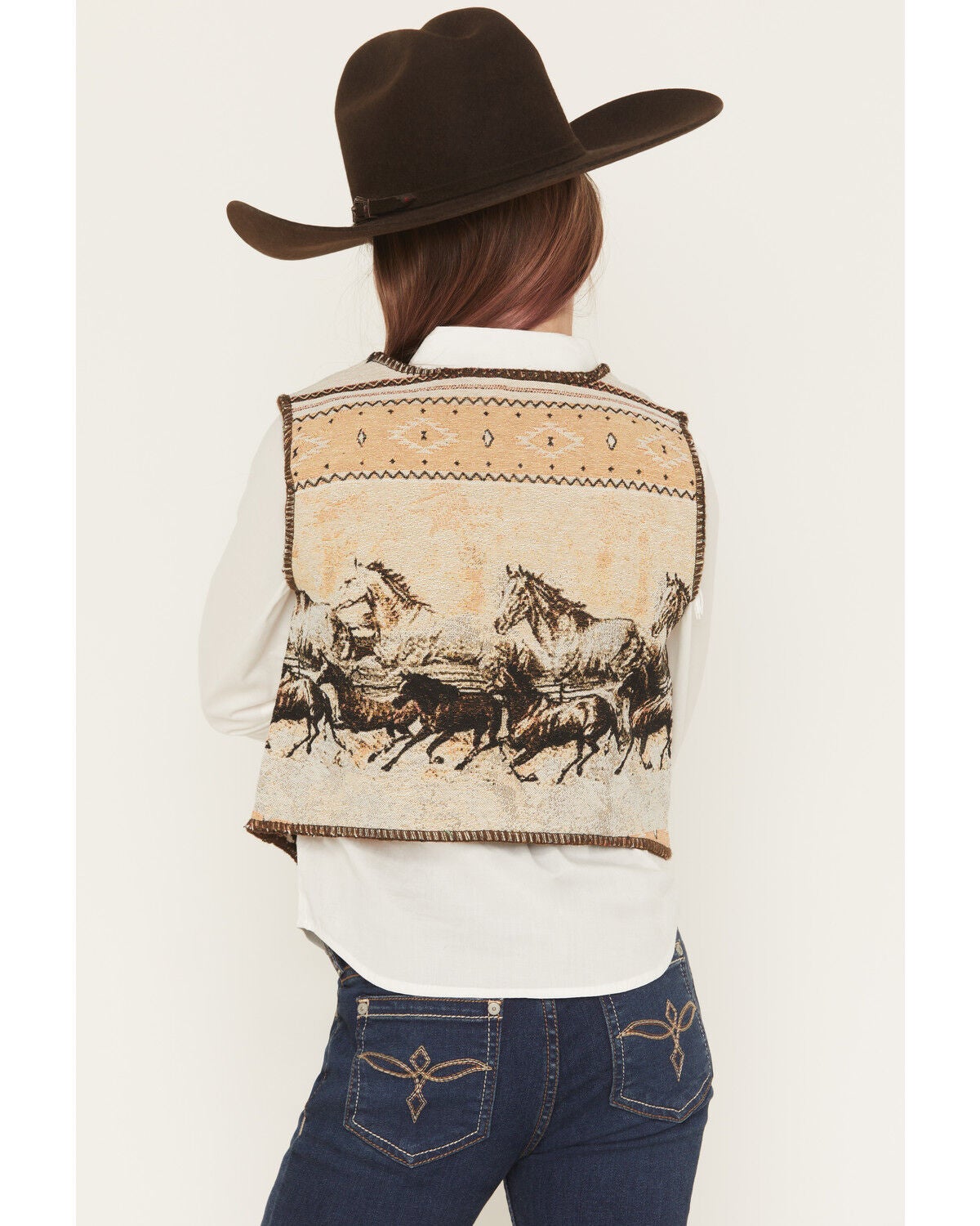 Image #4 - Fornia Girls' Horse Print Tapestry Vest, Ivory, hi-res