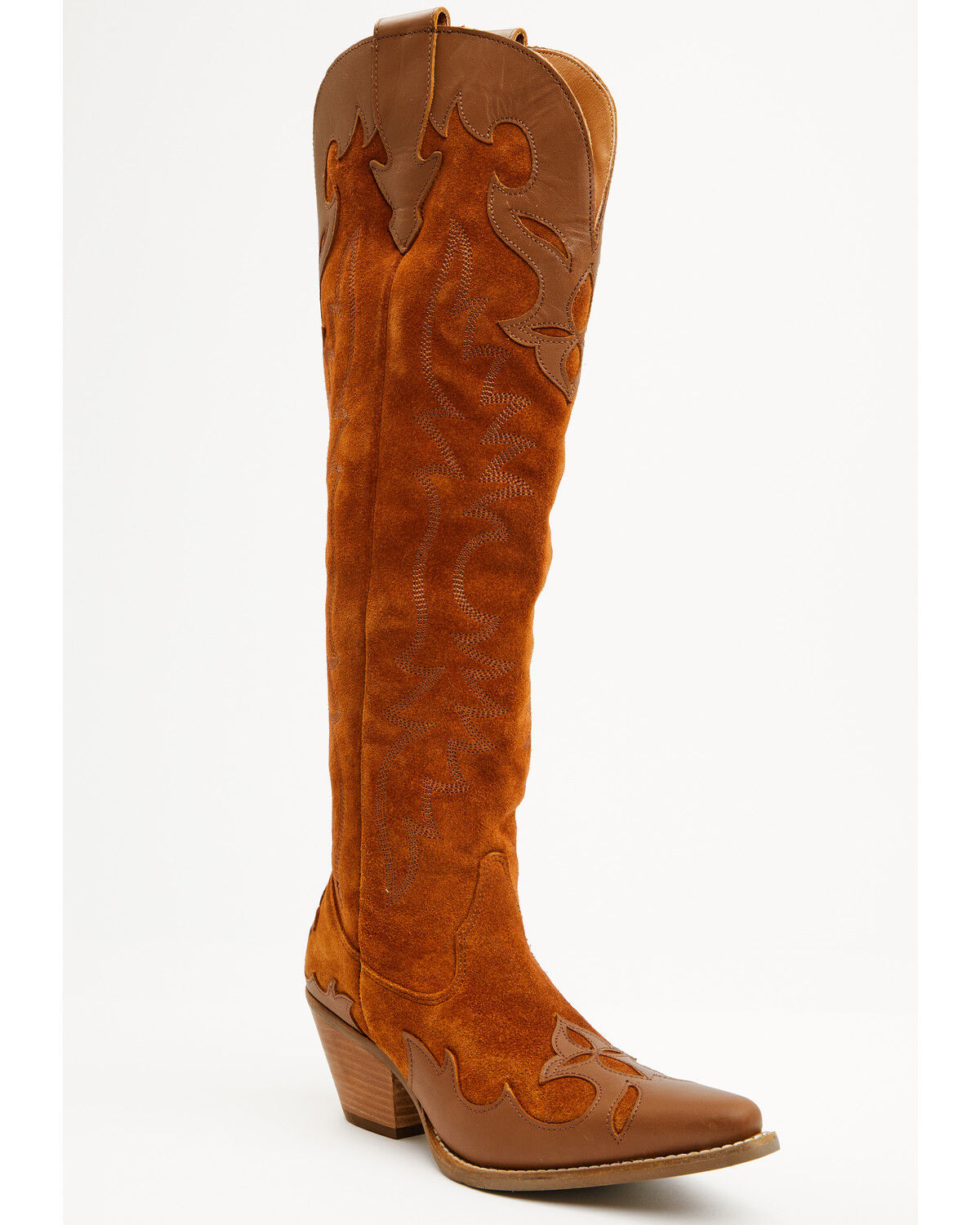 Image #1 - Dingo Women's Drama Queen Suede Tall Boots - Snip Toe, Camel, hi-res
