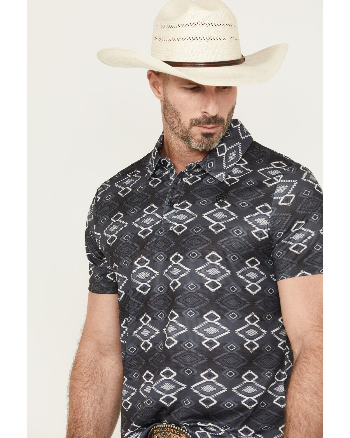 Image #2 - Rock & Roll Denim Men's Southwestern Striped Short Sleeve Button-Down Polo, Black, hi-res