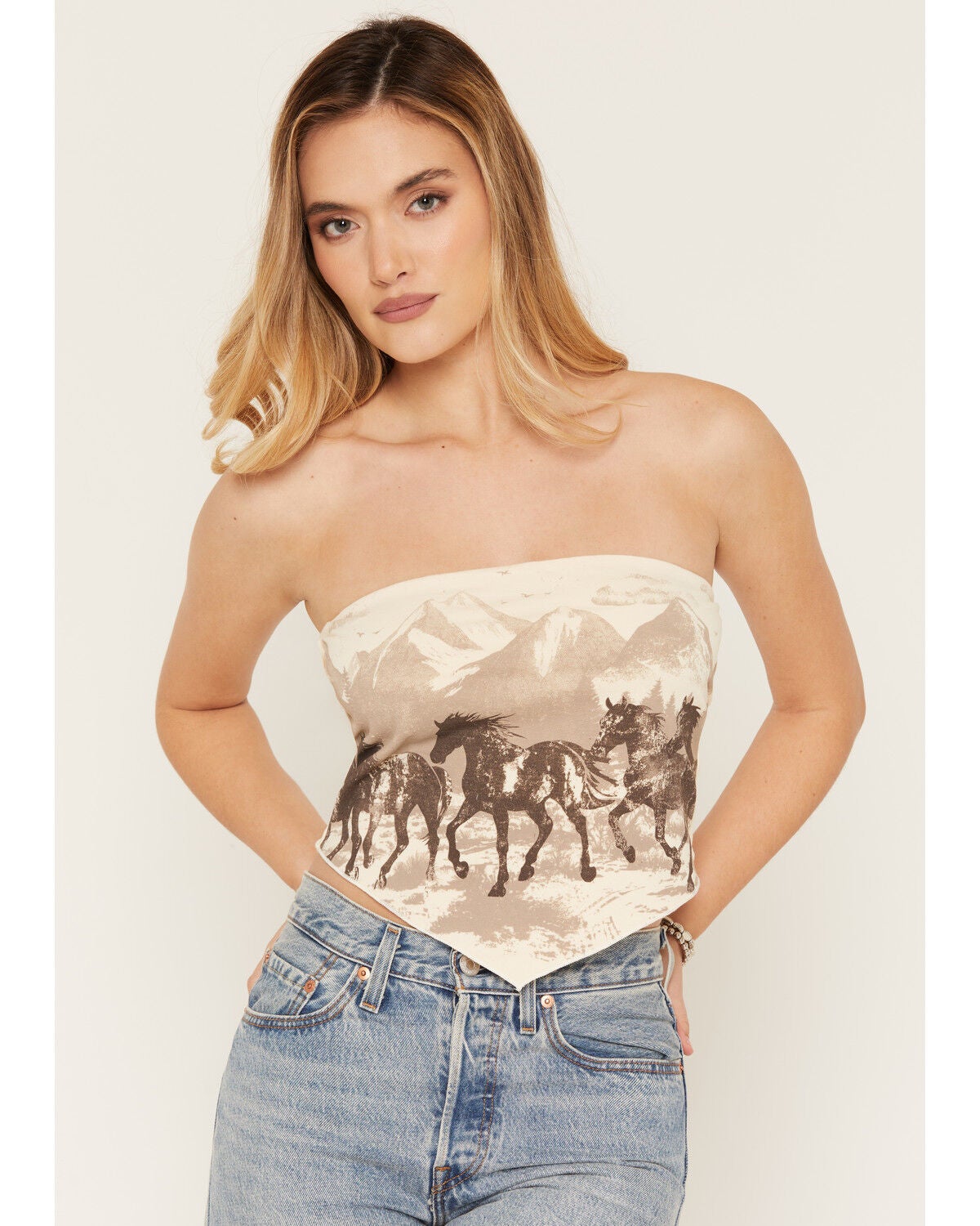 Image #3 - Cleo + Wolf Women's Running Horse Strapless Tie Top, Natural, hi-res